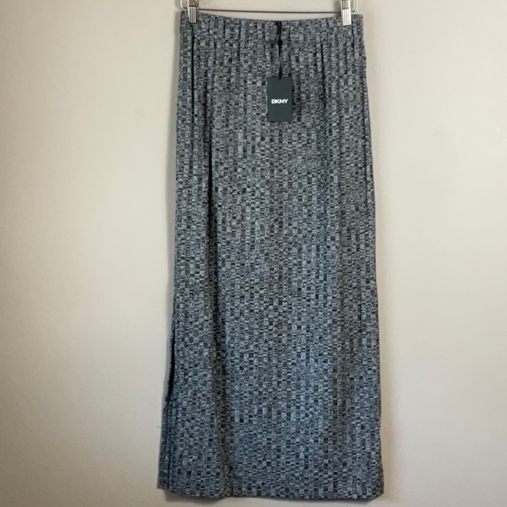 Womens Gray Stretch Ribbed Elastic Waist Side Slits Heather Tea-Length - Picture 2 of 6